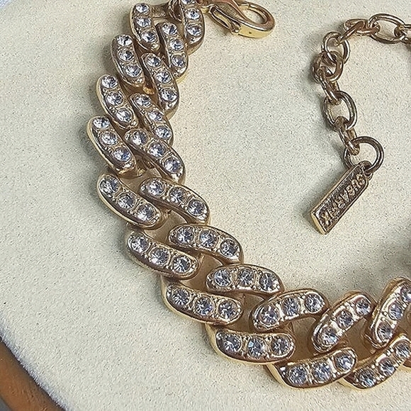 Sugarfix Sparkly Crystal Golden Chunky Chain Bracelet For Women Adjustable Lobst - Picture 6 of 8